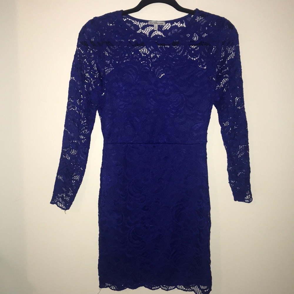Royal blue lace 3/4 quarter sleeve dress